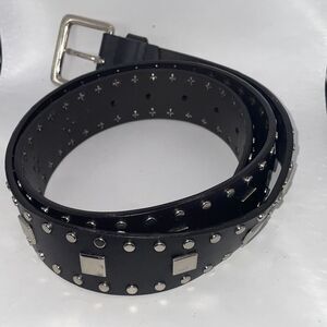 Black Studded Belt with Silver Hardware Punk Rock Accessory Unisex Fashion 41” L